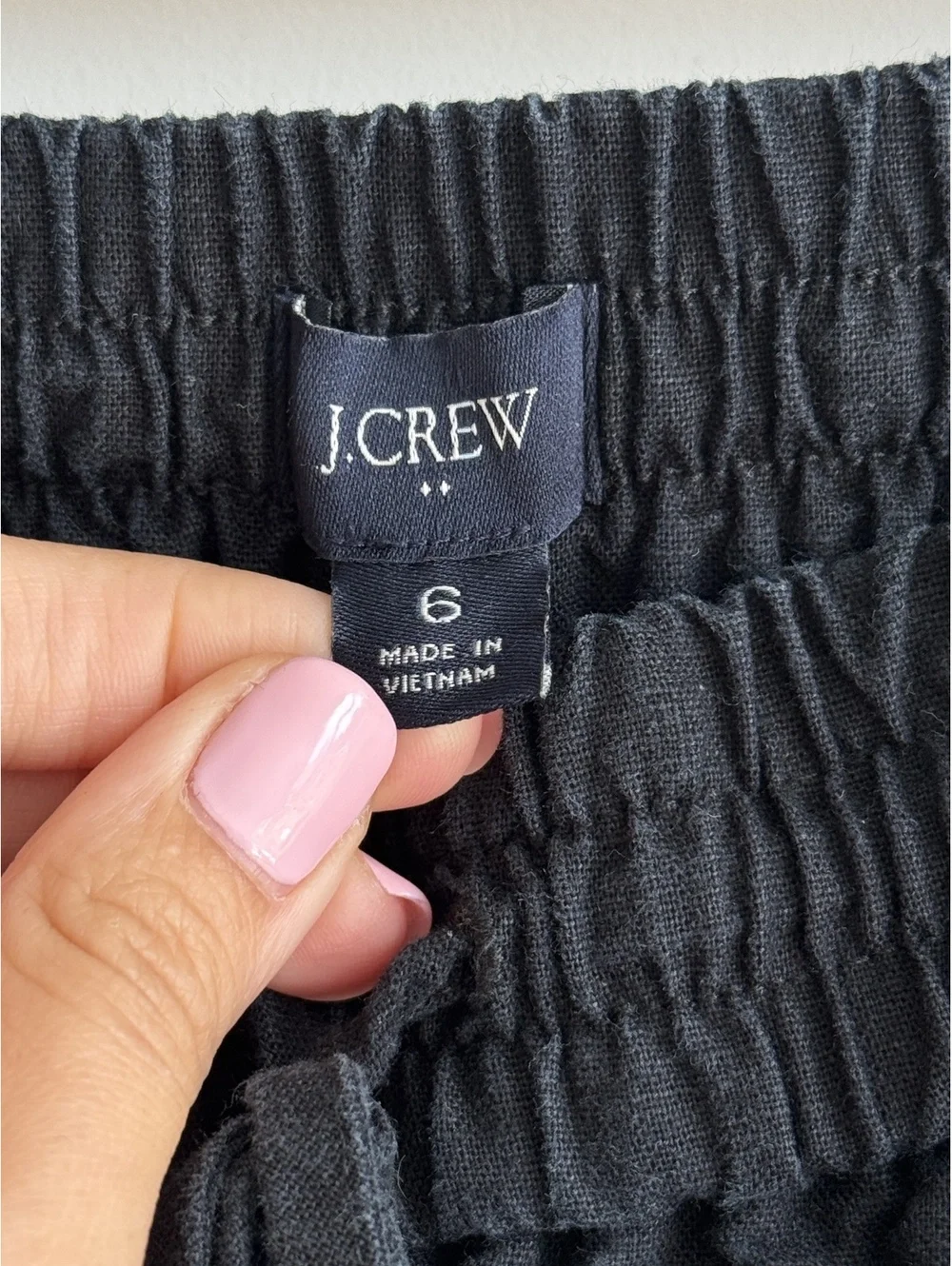 J.Crew Factory Linen Cotton Drawstring Pants Black Pull On Size 6 AW839